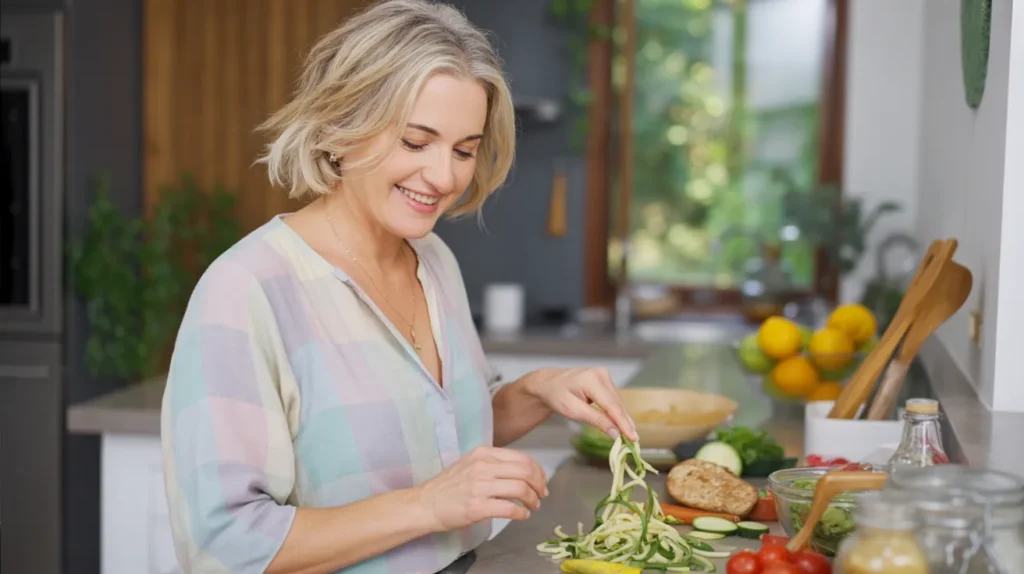 Chloe Peterson cooking in her Austin kitchen