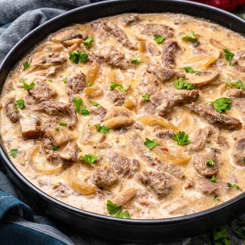 Beef Stroganoff with Zucchini 1 Creamy low carb beef stroganoff served with mushrooms and sour cream.
