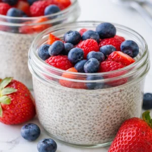 Delicious chia seed pudding topped with fresh fruit for a healthy breakfast.
