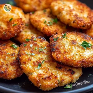 Crispy air fryer chicken cutlets served on a plate, garnished with herbs.