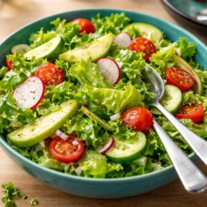 Variety of gut friendly salads featuring probiotics and prebiotics for gut health.