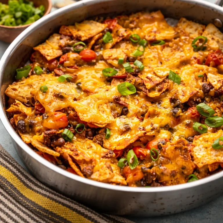 Quick and easy Beef Taco Skillet with ground beef, beans, and melted cheese in a one-pan recipe.