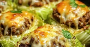 Oven-baked cabbage burgers served on a plate with fresh toppings