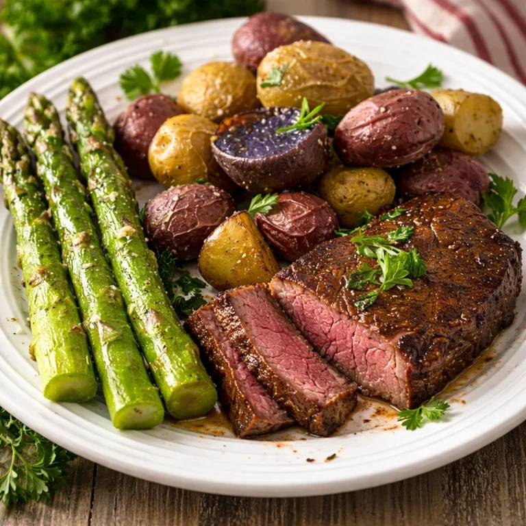 High protein steak meal with garlic butter, fresh herbs, and nutritious sides for meal prep. Sirloin Steak with Protein Sides