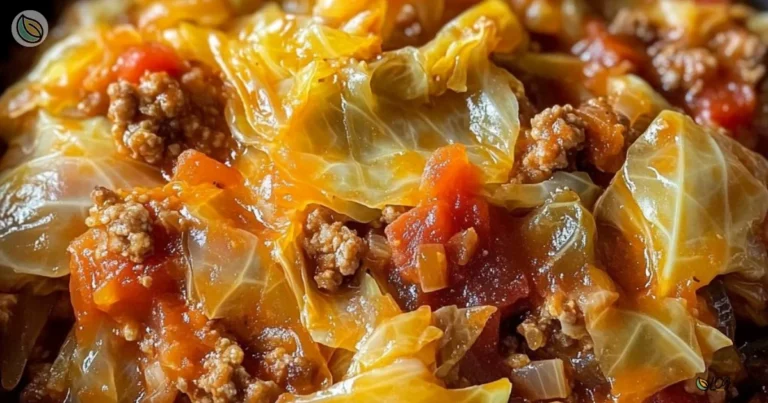 Slow Cooker Unstuffed Cabbage Rolls 9 Slow cooker unstuffed cabbage rolls in a bowl with herbs and spices