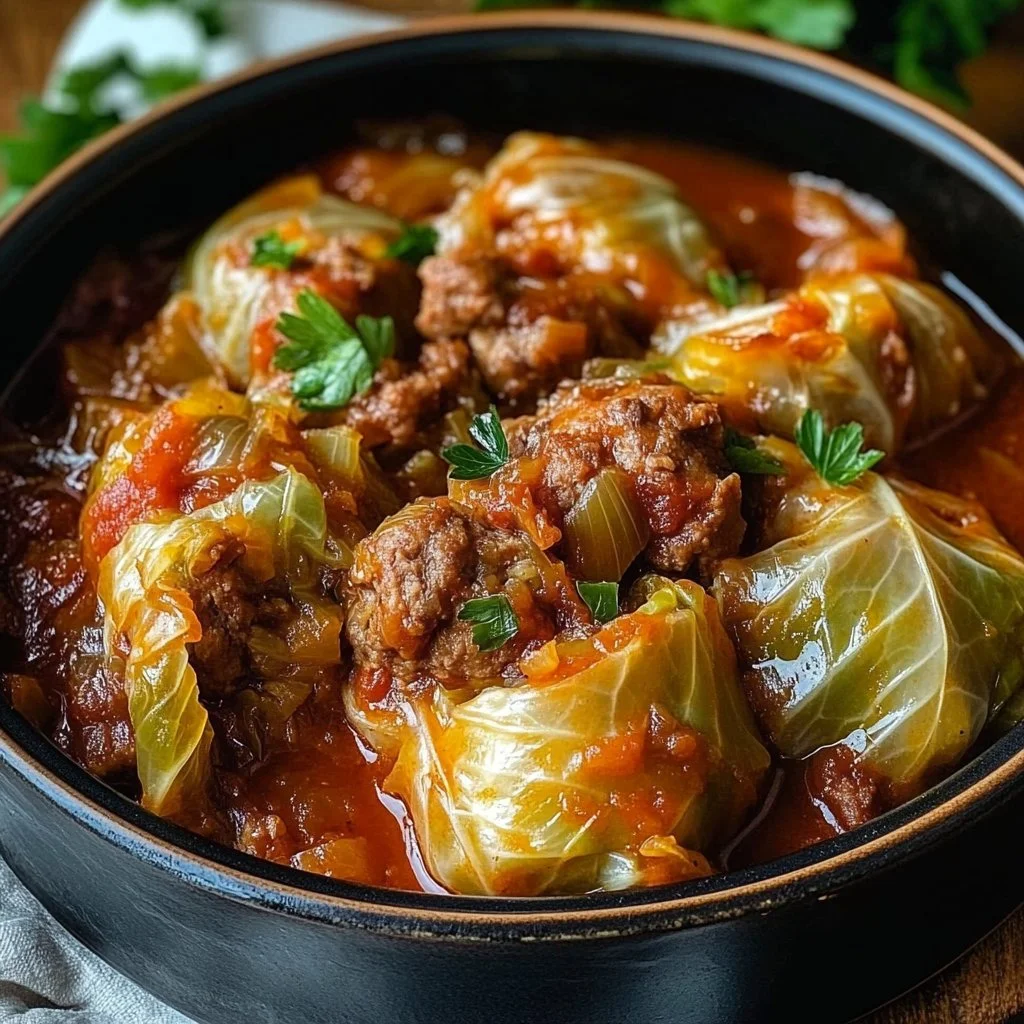 Slow Cooker Unstuffed Cabbage Rolls 2 Slow Cooker Unstuffed Cabbage Rolls in a bowl with herbs and spices