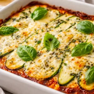 Delicious zucchini lasagna made with fresh veggies and creamy cheese, no noodles