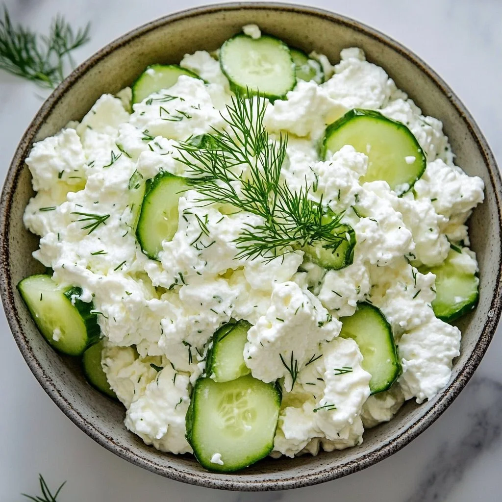 Cottage Cheese Cucumber Salad 1 Cottage Cheese and Cucumber Salad in a bowl with fresh ingredients
