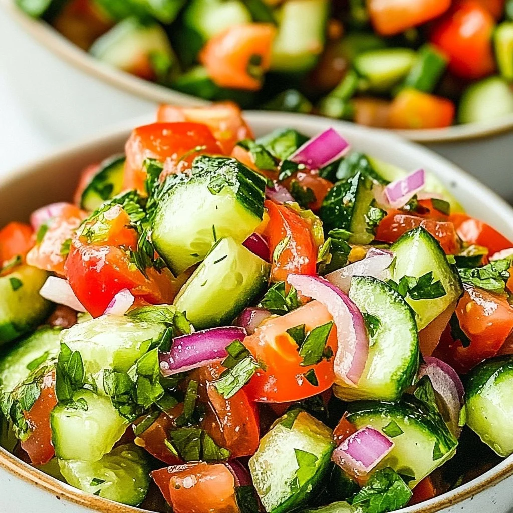 Quick Italian Cucumber Salad 1 Quick Italian Cucumber Salad with fresh ingredients in a bowl