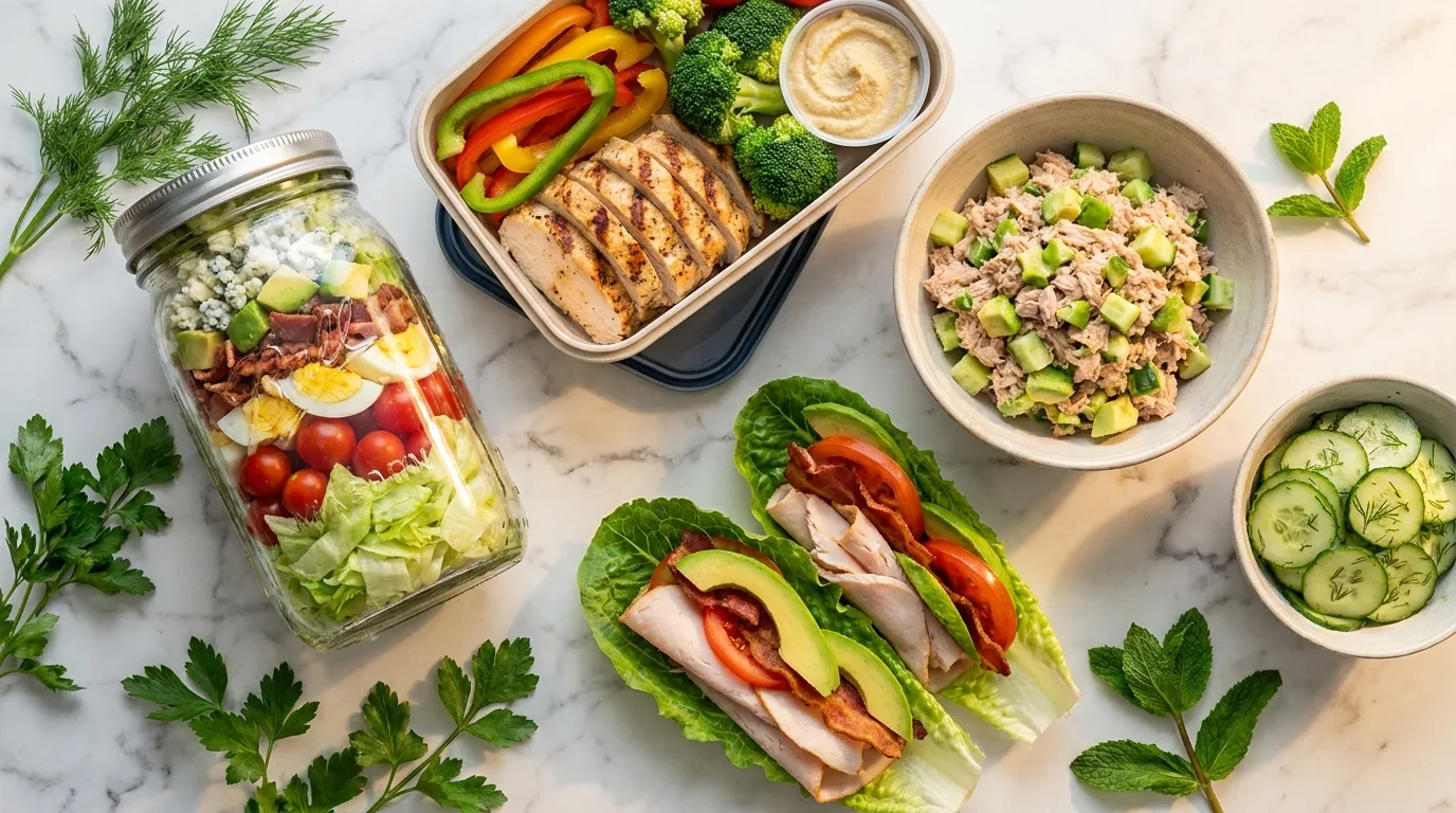 Low-Carb Lunch Ideas: The Complete Proven Guide (2026) 1 Low-carb lunch ideas — mason jar salads, bento boxes, lettuce wraps, burrito bowls and tuna avocado bowls