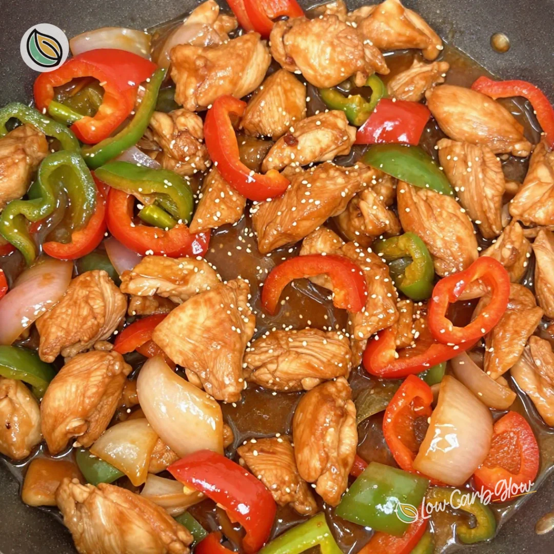Chicken Stir Fry 1 Colorful chicken stir fry with vegetables in a sizzling pan