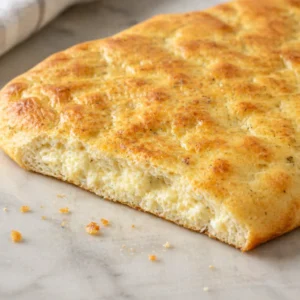 Delicious homemade cottage cheese flatbread, low-carb and gluten-free, on a wooden board.