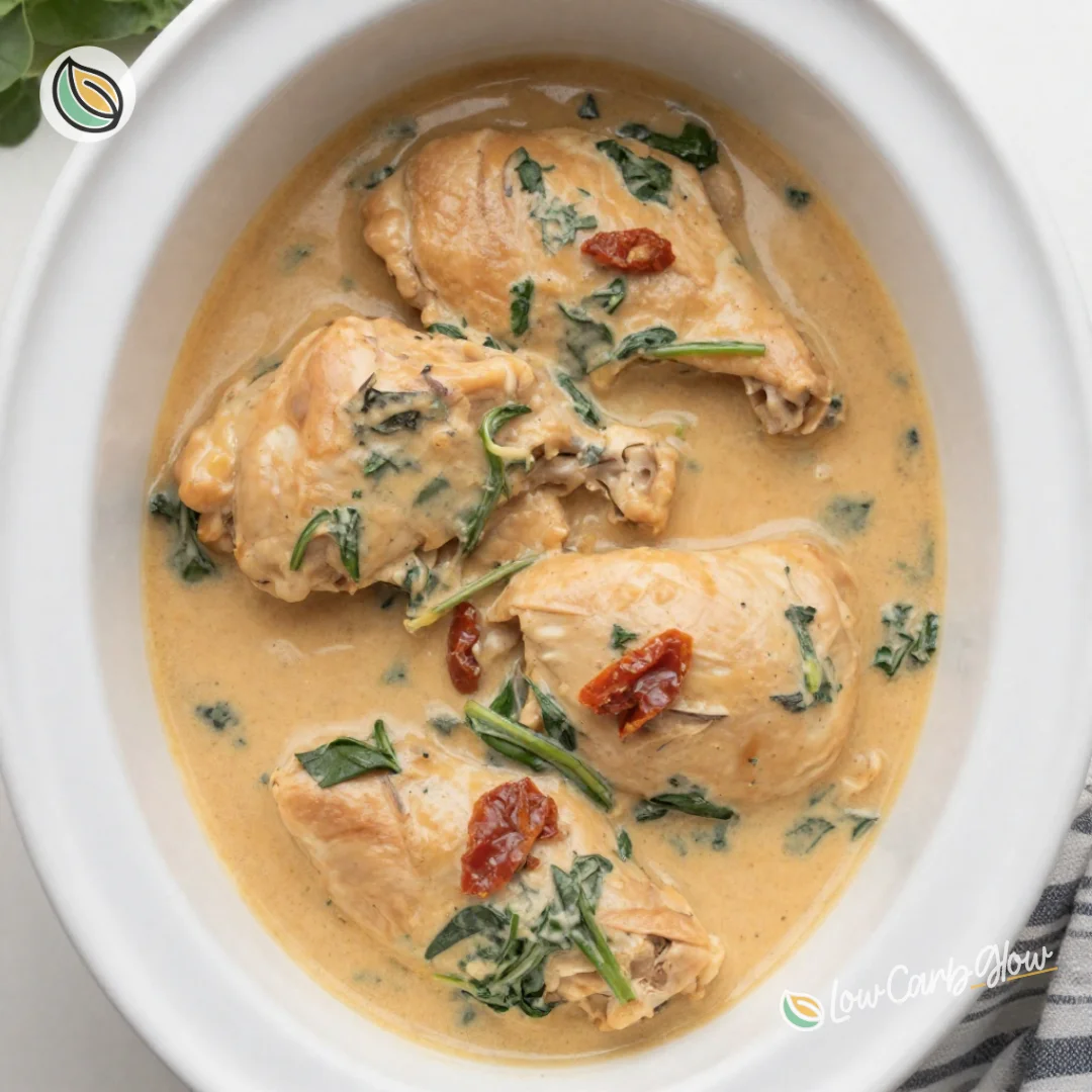 Crockpot Tuscan Chicken 1 Crockpot Tuscan Chicken served with herbs and vegetables