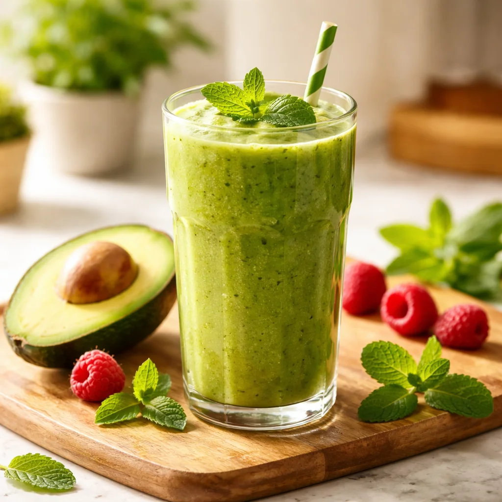 Low-carb gut healing green collagen smoothie in a glass - low-carb gut health