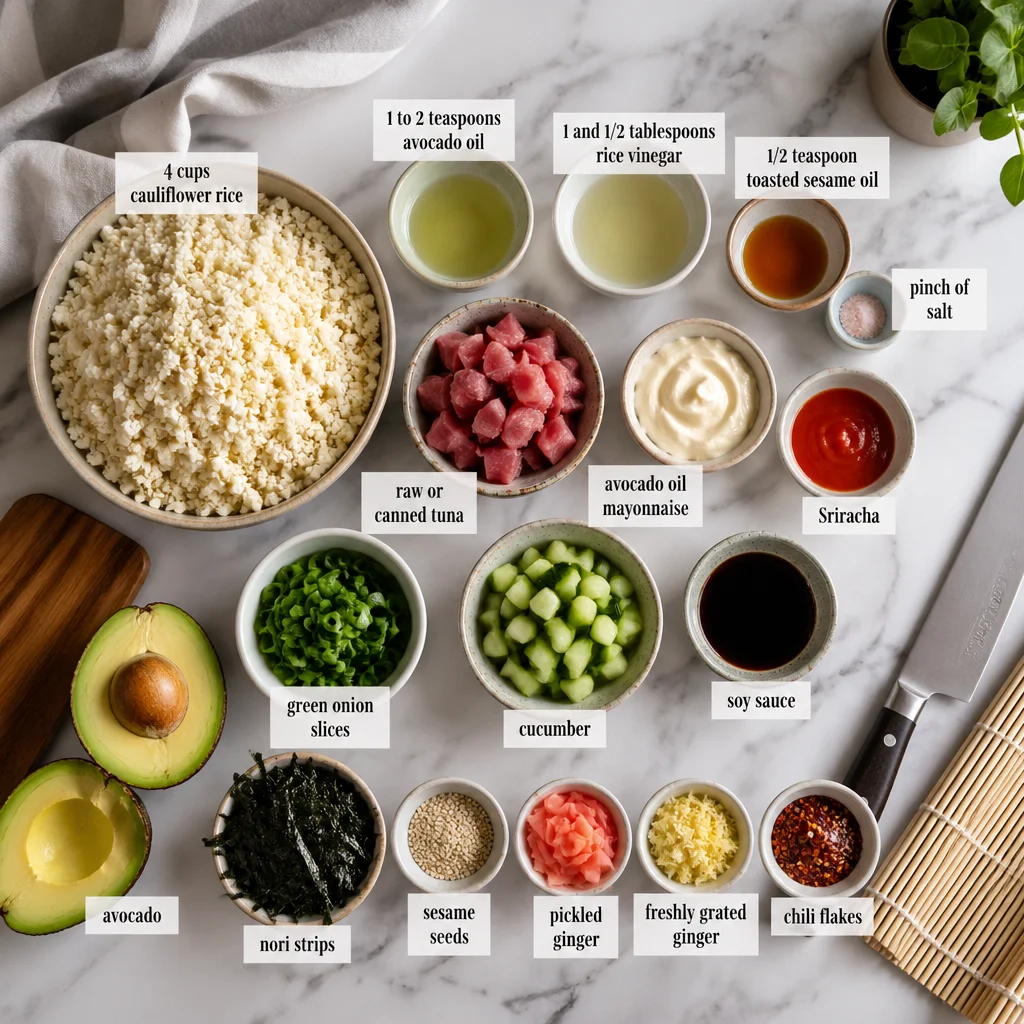 Keto Sushi Bowl: A Deconstructed Spicy Tuna Roll Over Seasoned Cauliflower Rice 3 Keto Sushi Bowl: A Deconstructed Spicy Tuna Roll Over Seasoned Cauliflower Rice