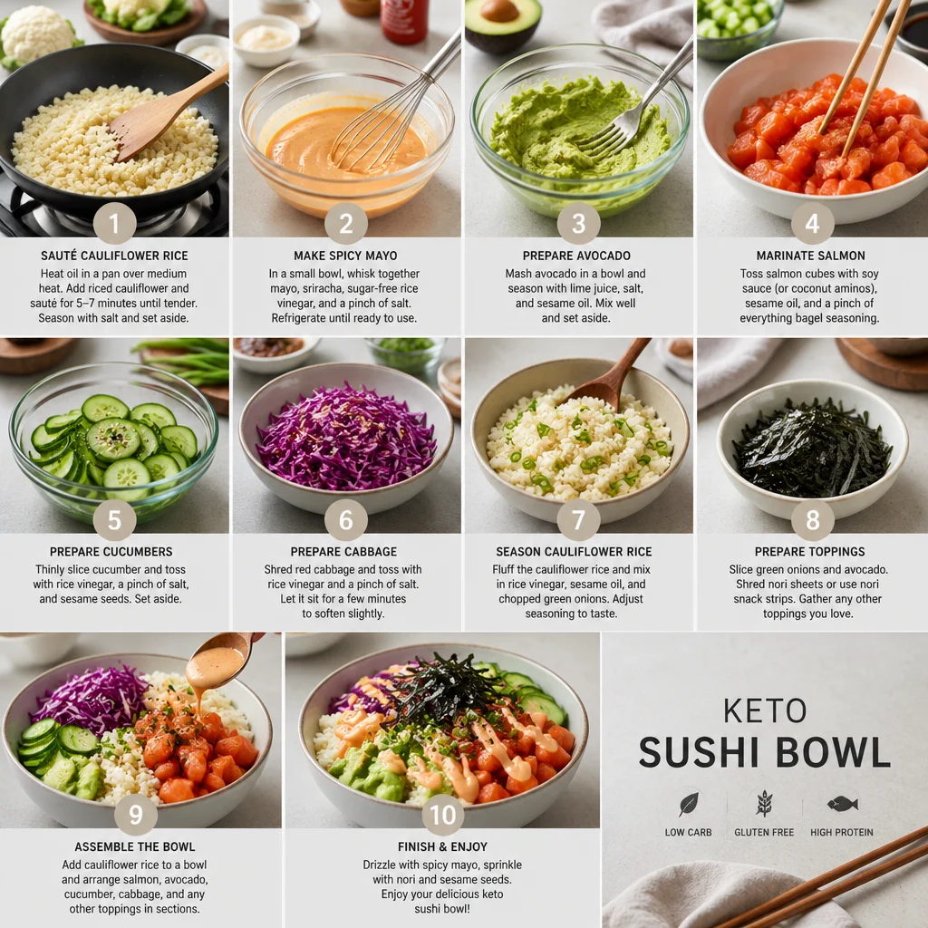Keto Sushi Bowl: A Deconstructed Spicy Tuna Roll Over Seasoned Cauliflower Rice 4 Keto Sushi Bowl: A Deconstructed Spicy Tuna Roll Over Seasoned Cauliflower Rice