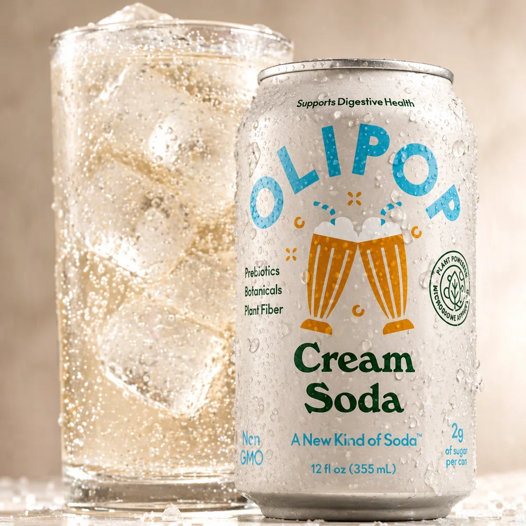 OLIPOP Prebiotic Soda with natural flavors supports gut health and is low carb.