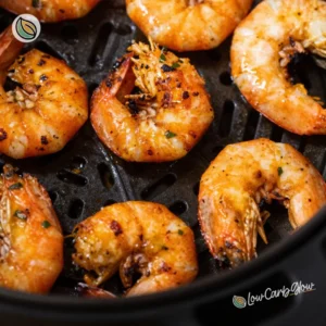 Deliciously cooked air fryer shrimp garnished with herbs