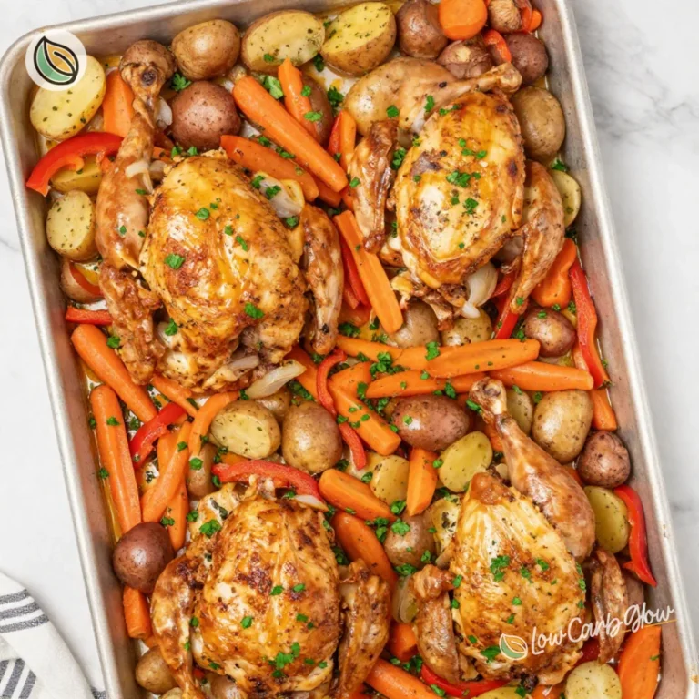 Sheet Pan Lemon Herb Chicken with Roasted Vegetables ready to serve