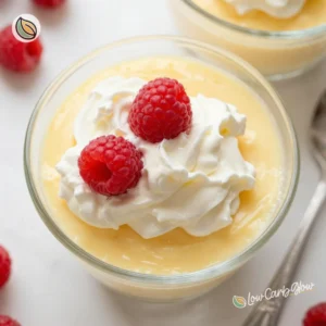 Delicious sugar free pudding in a bowl, garnished with fresh berries.