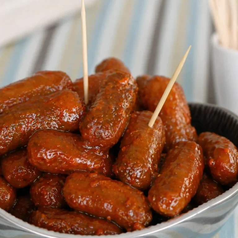Swicy low carb BBQ sauce for delicious keto-friendly party sausages.