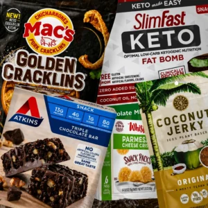 Selection of low carb snacks available at Walmart, including keto-friendly options.