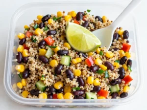 Colorful Southwest Quinoa Salad with fresh vegetables and dressing.