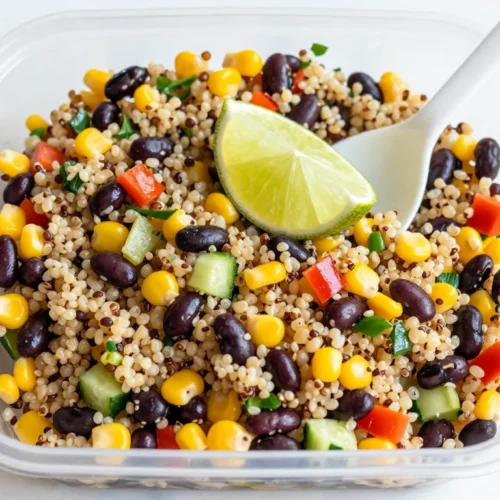 Colorful Southwest Quinoa Salad with fresh vegetables and dressing.